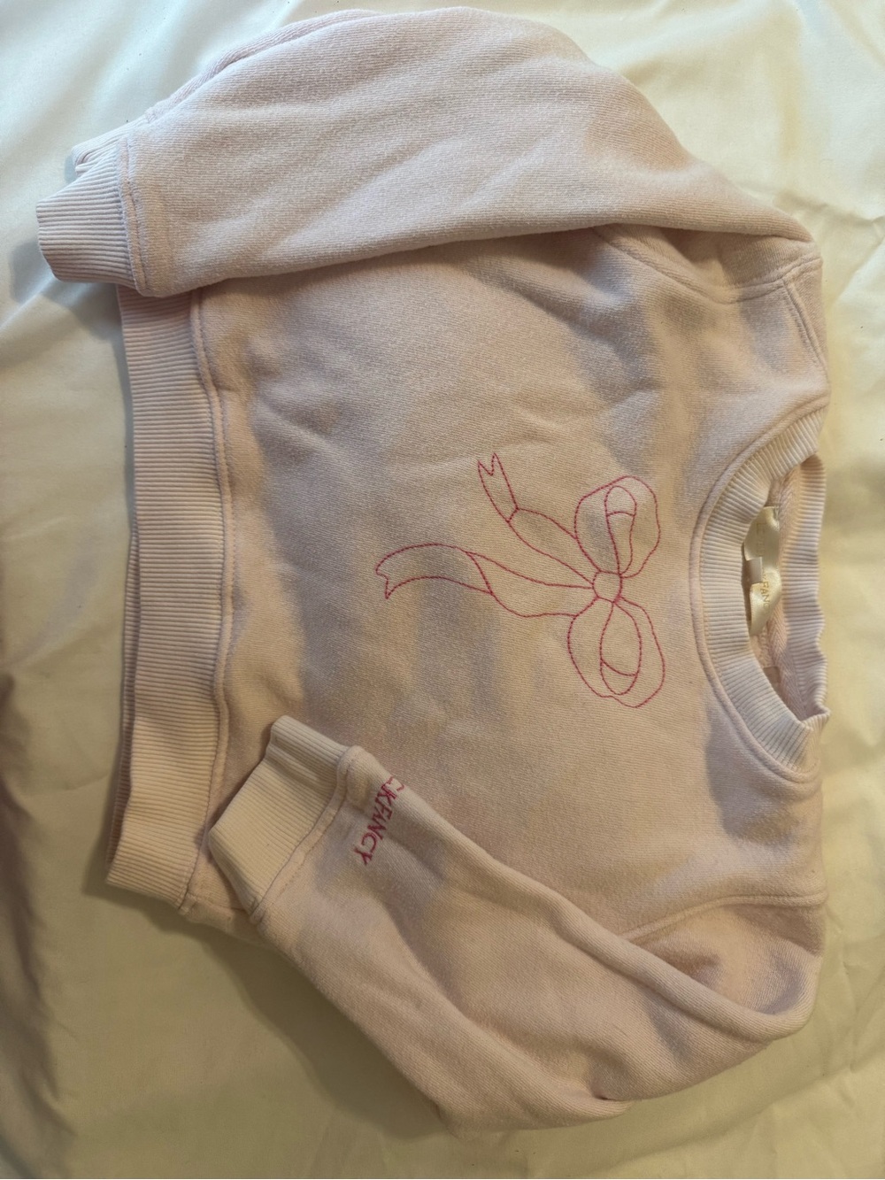LoveShackFancy Light Pink Embroidered Bow Kids Sweatshirt